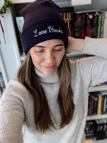 Love Books Embroidered Beanie