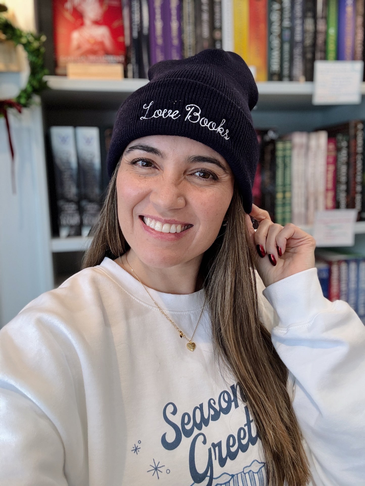 Love Books Embroidered Beanie